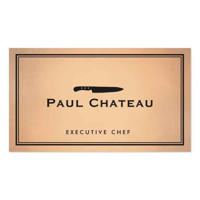 Cool Personal Chef Knife Logo Copper Background Business Card