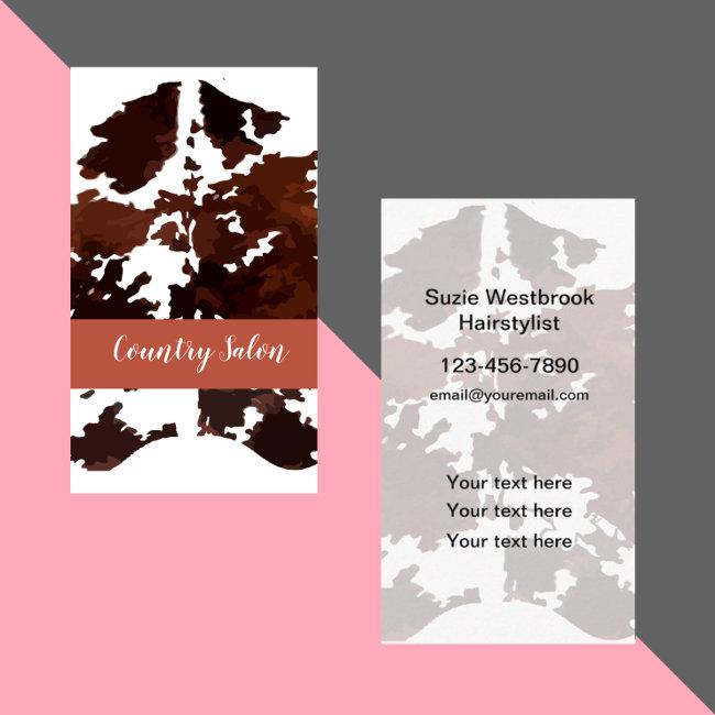 Country Western Theme Cow Pattern Business Card