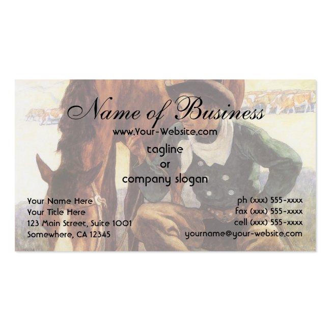 Cowboy Watering His Horse By Nc Wyeth Business Card