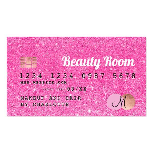 Credit Card Neon Pink Glitter Beauty Monogram