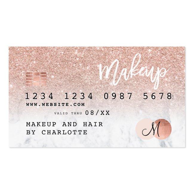 Credit Card Rose Gold Glitter Marble Chic Monogram