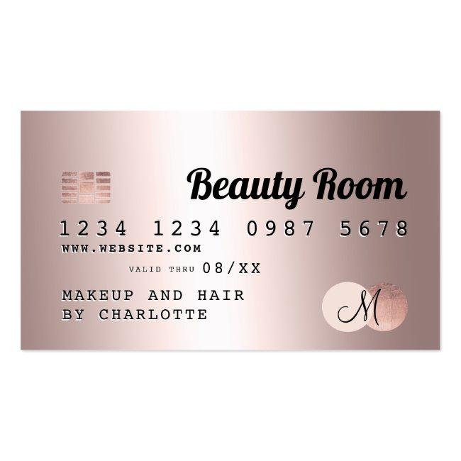 Credit Card Rose Gold Metallic Beauty Monogram