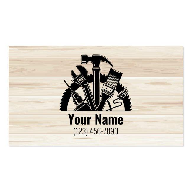 Customizable Handyman Tools Wood V1 Business Card Magnet
