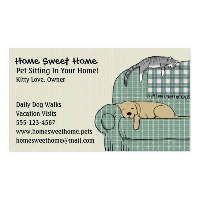Cute Dog And Cat Pet Sitting Animal Care Services Business Card