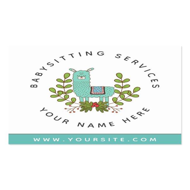 Cute Llama Greenery Daycare Childcare Babysitter Square Business Card