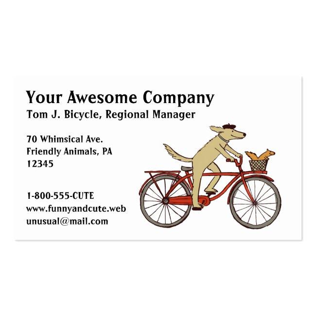 Cycling Dog With Squirrel Friend - Whimsical Art Business Card