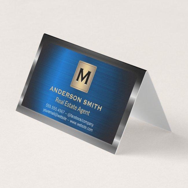 Dark Metallic Frame | Blue Metallic Background Business Card