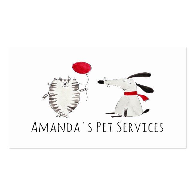 Dog Sitter Cat Sitter Pet Services Grooming Cute Square Business Card