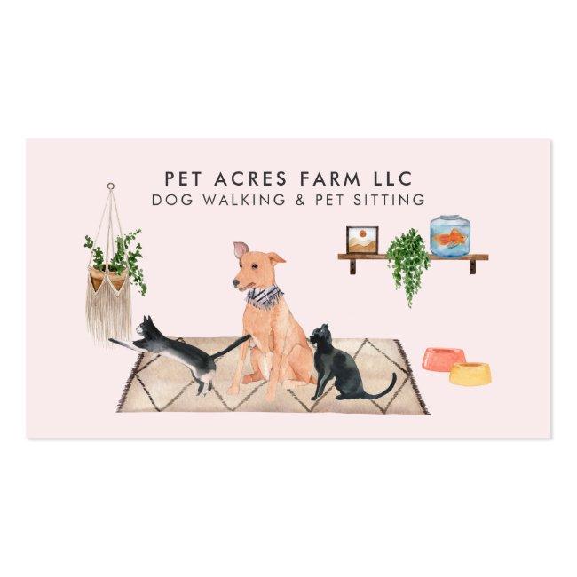 Dog Walker Pet Sitting Watercolor Business Card
