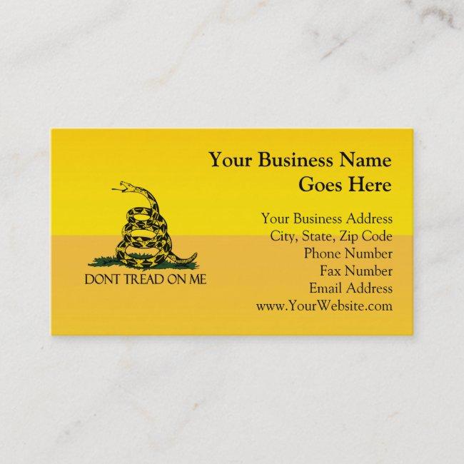 Don't Tread On Me, Yellow Gadsden Flag Ensign Business Card