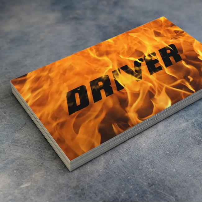 Driver Professional Burning Fire Flame Typography Business Card