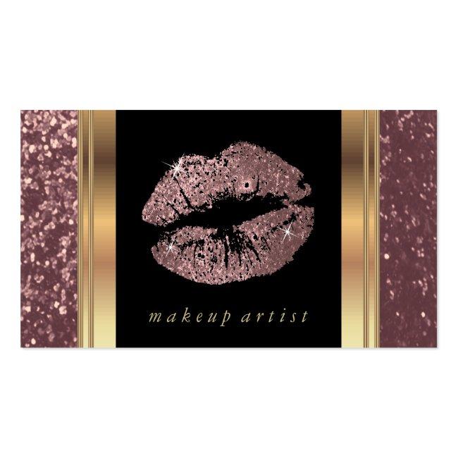 Dusty Rose Gold Glitter Lips And Elegant Gold Business Card