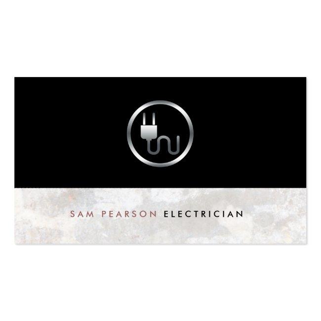 Electrician Bold Silver Electric Plug Icon Elegant Business Card