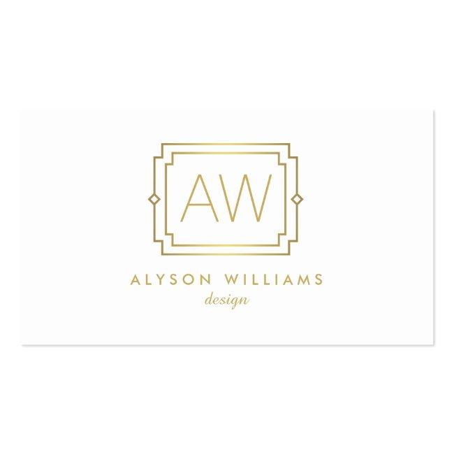 Elegant Art Deco Professional Monogram White/gold Business Card
