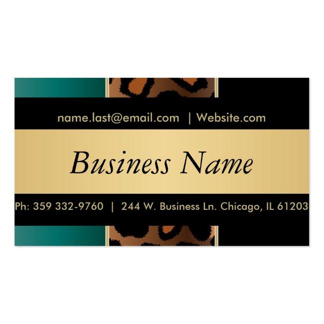 Elegant Black, Gold And Teal Leopard Stripes Magnetic Business Card