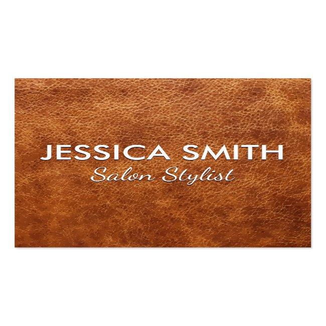 Elegant Brown Leather Square Business Card