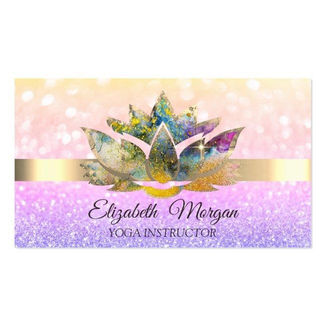 Elegant Chic Bokeh Gold,ombre Lotus Yoga  Business Card