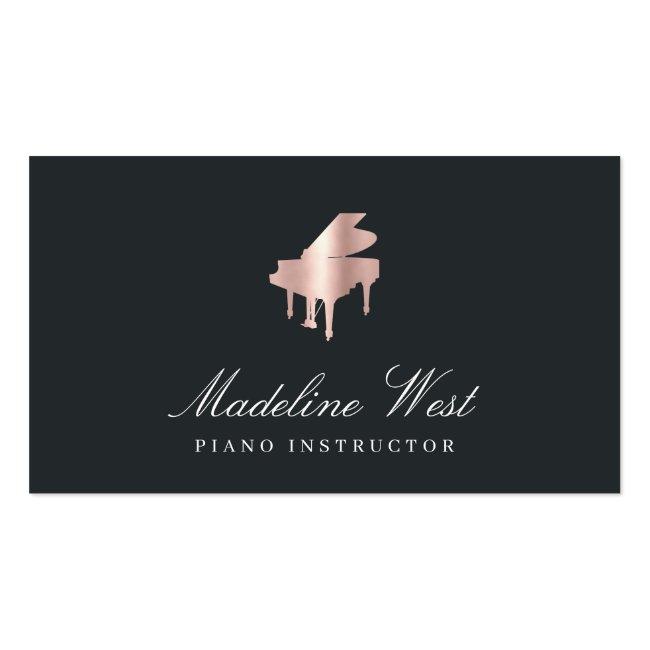 Elegant Faux Rose Gold Piano Instructor Business Card