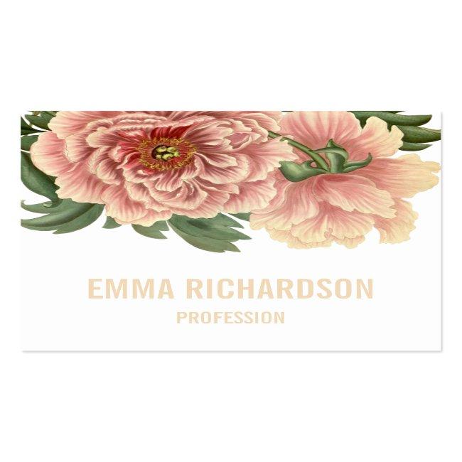 Elegant Floral Trendy Pink Peony Business Cards