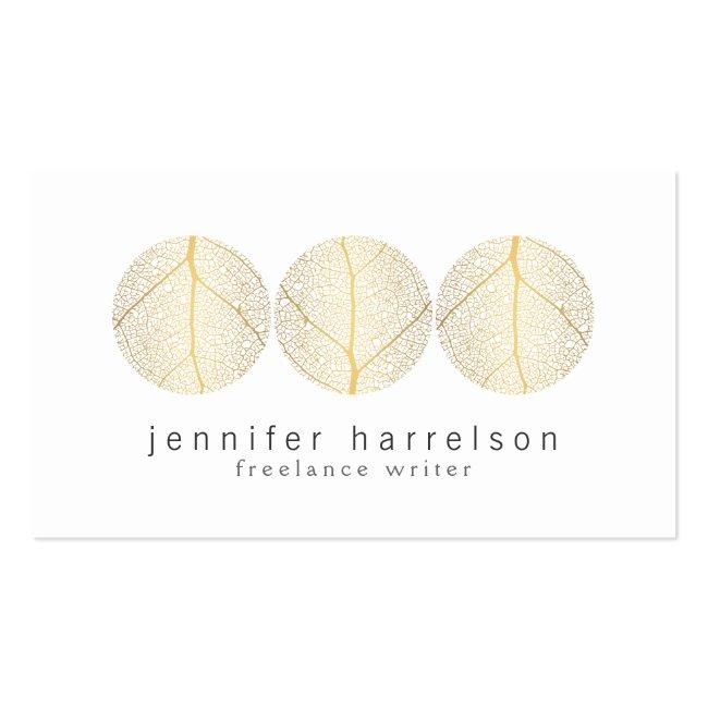 Elegant Gold Leaf Trio Logo On White Business Card