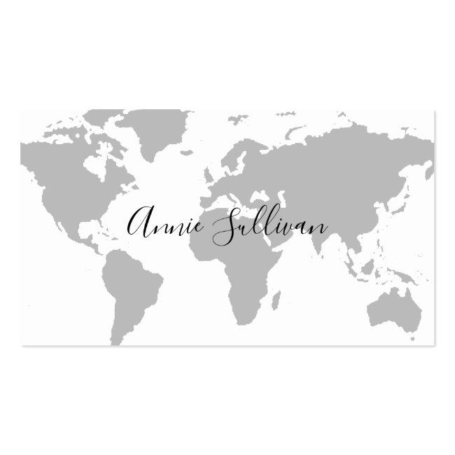Elegant Gray World Map On White Business Card