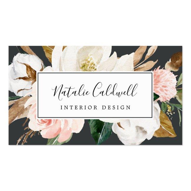 Elegant Magnolia | Black And White Business Card