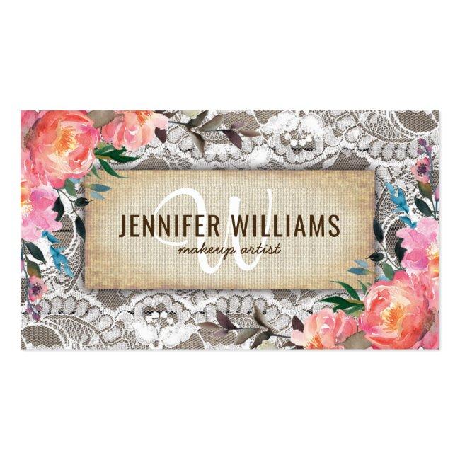 Elegant Makeup Artist Wedding Rustic Floral Business Card