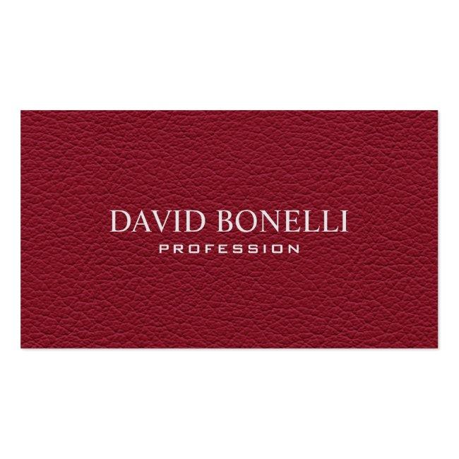 Elegant  Masculine  Dark Red Leather Look Business Card