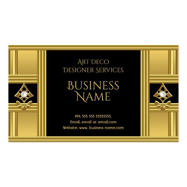 Elegant Modern Deco Gold Black Pearl 2 Business Card