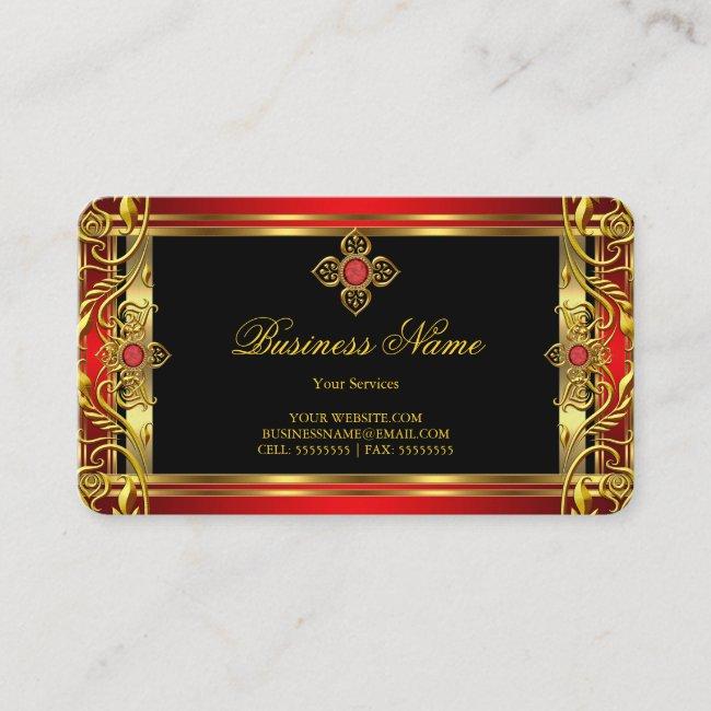 Elegant Ornate Royal Red Jewel Black Gold Business Card