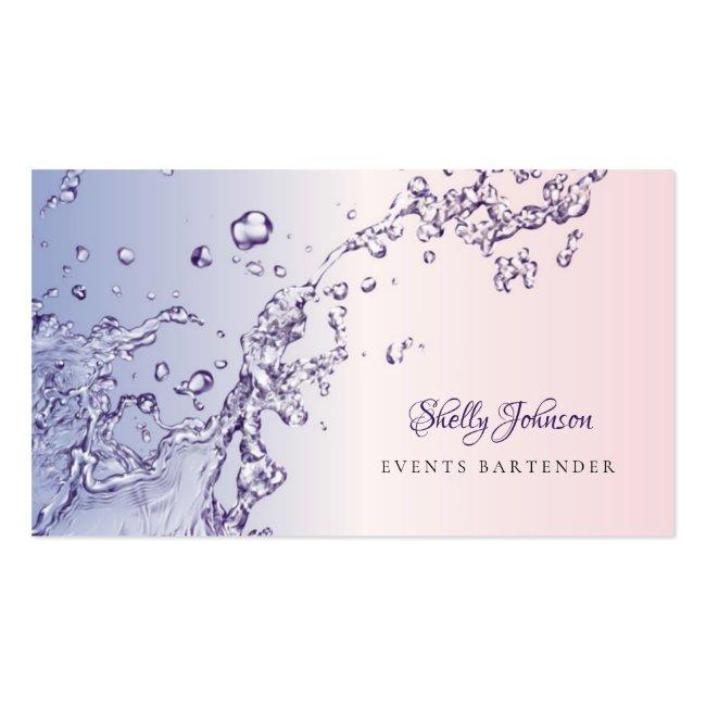 Elegant Pink And Purple Splash Events Bartender Business Card