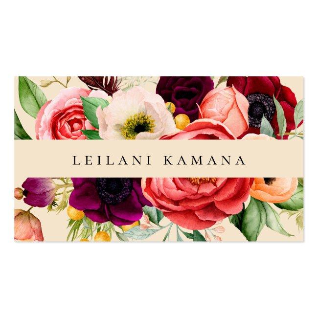 Elegant Watercolor Floral Champagne Business Card