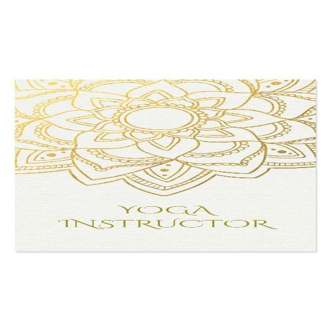 Elegant Yoga Instructor White Gold Floral Mandala Business Card