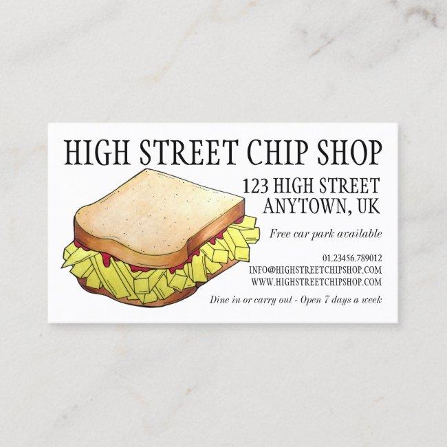 English Chip Shop Butty Sandwich Takeaway Uk Food Business Card