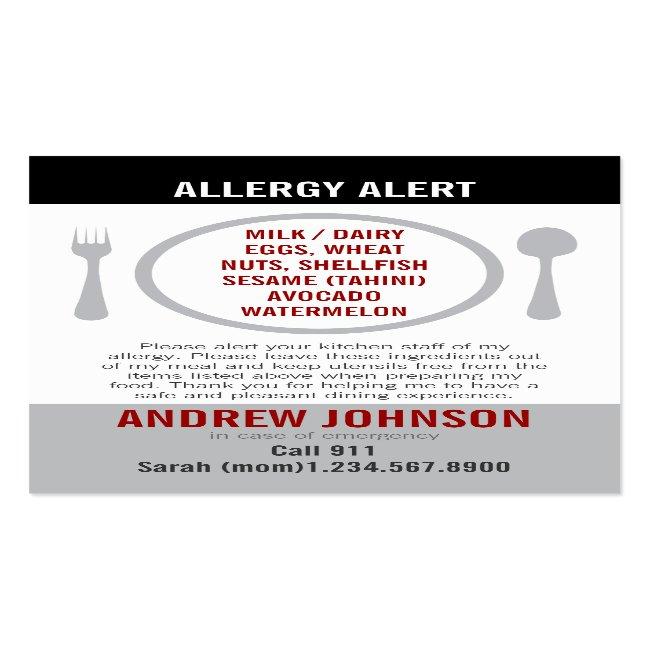 English/spanish Bilingual Allergy Alert Card