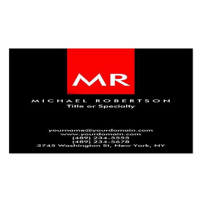 Exclusive Monogram Black Red Stripe Elegant Business Card