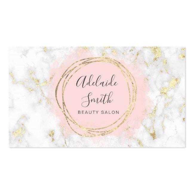 Faux Foil Circle Pink Watercolor On Marble Business Card