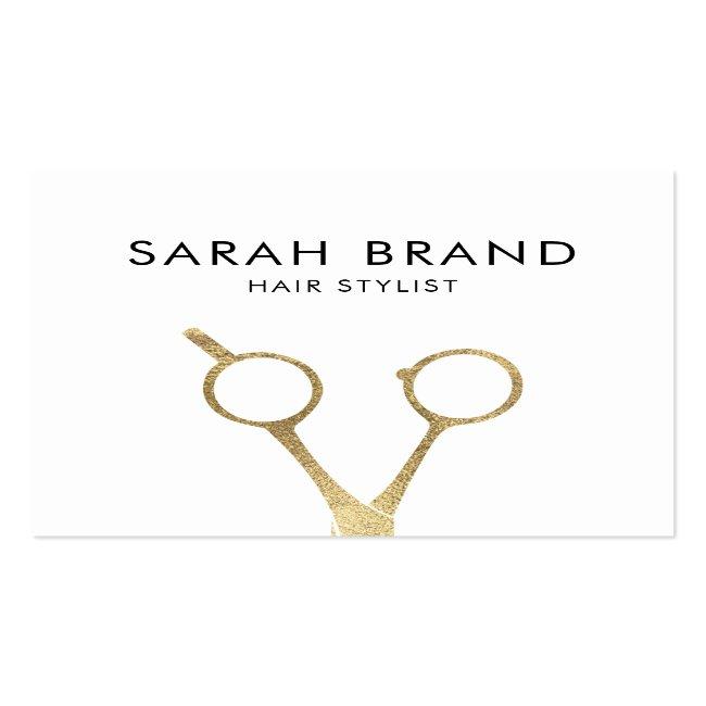 Faux Gold Foil Scissors Hair Stylist Square Business Card
