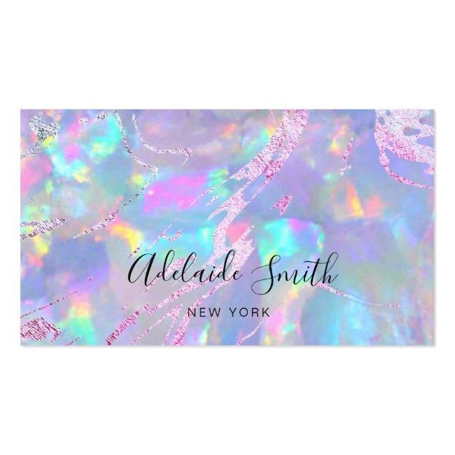 Faux Holographic Opal Photo  Business Card