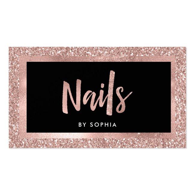 Faux Rose Gold Glitter Look And Black | Nails Business Card