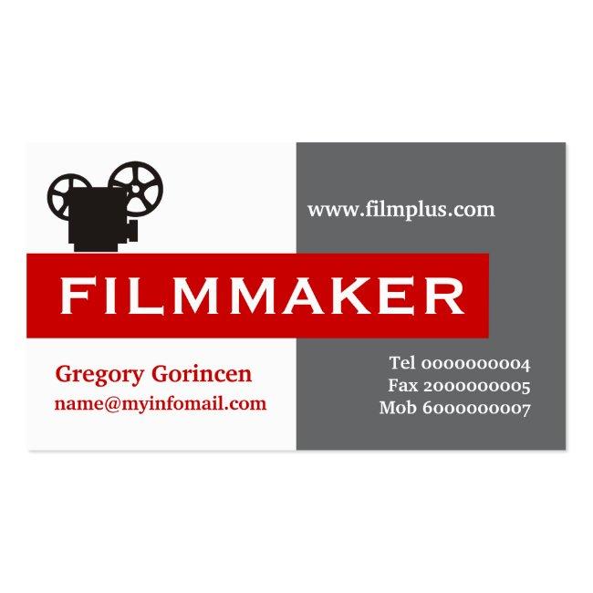 Filmmaker Grey, White, Red Eye-catching Business Card