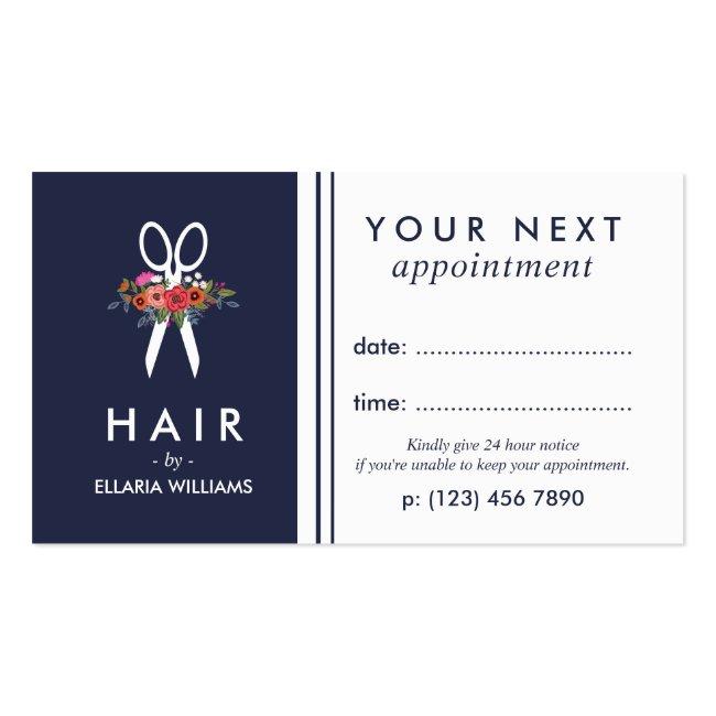 Floral Scissor Navy Blue Hair Stylist Appointment