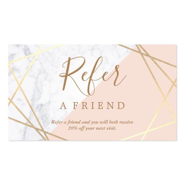 Geometric Marble Gold Light Pink Referral Business Card