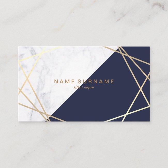 Geometric Marble Gold Midnight Blue Business Card
