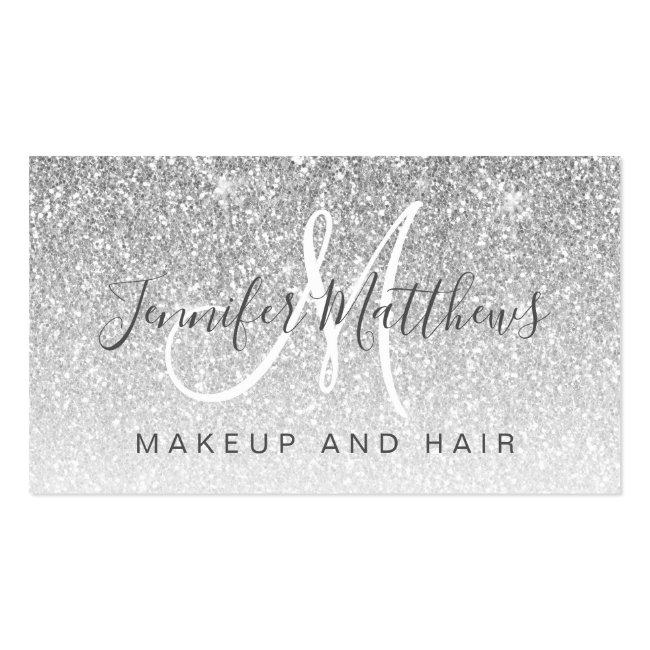 Girly Glam Silver Glitter Makeup Artist Hair Salon Business Card