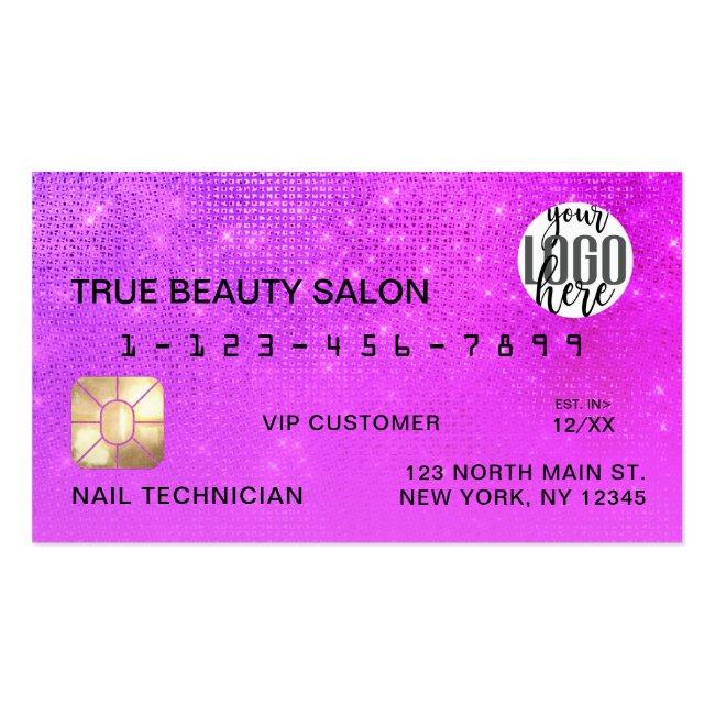 Girly Neon Magenta Sequin Glitter Credit Card Logo