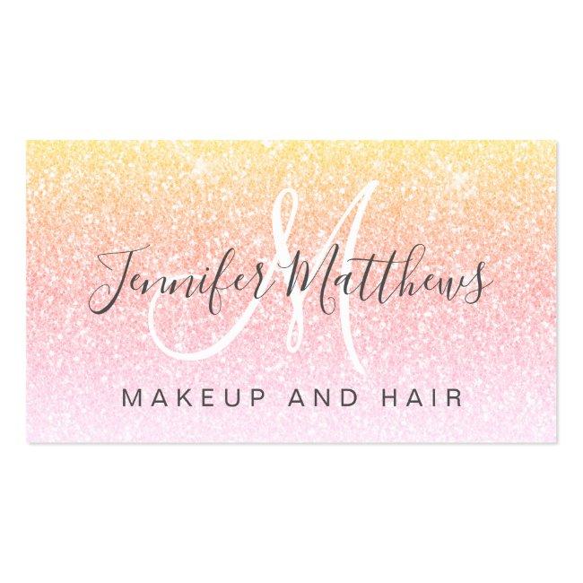 Girly Rainbow Glitter Makeup Artist Hair Salon Business Card