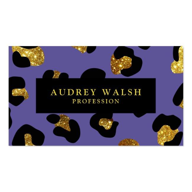 Glam Glitter Gold Purple Leopard Print  Luxury Business Card