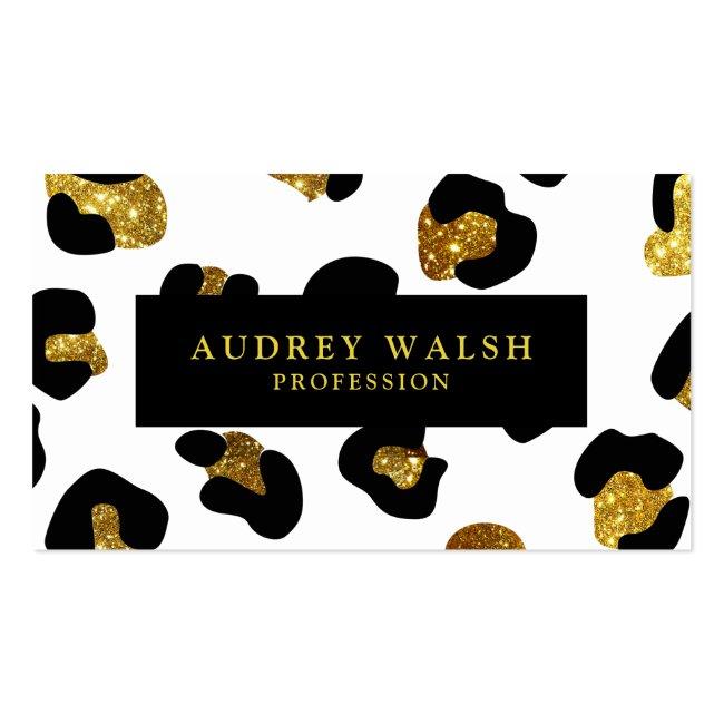Glam Glitter Gold White Leopard Print  Luxury Business Card