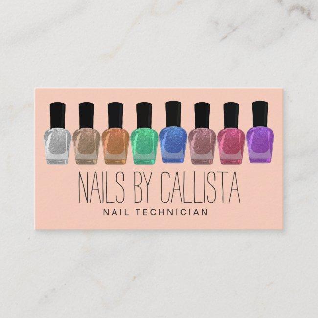 Glam Sparkly Colorful Glitter Polish Nail Tech Business Card